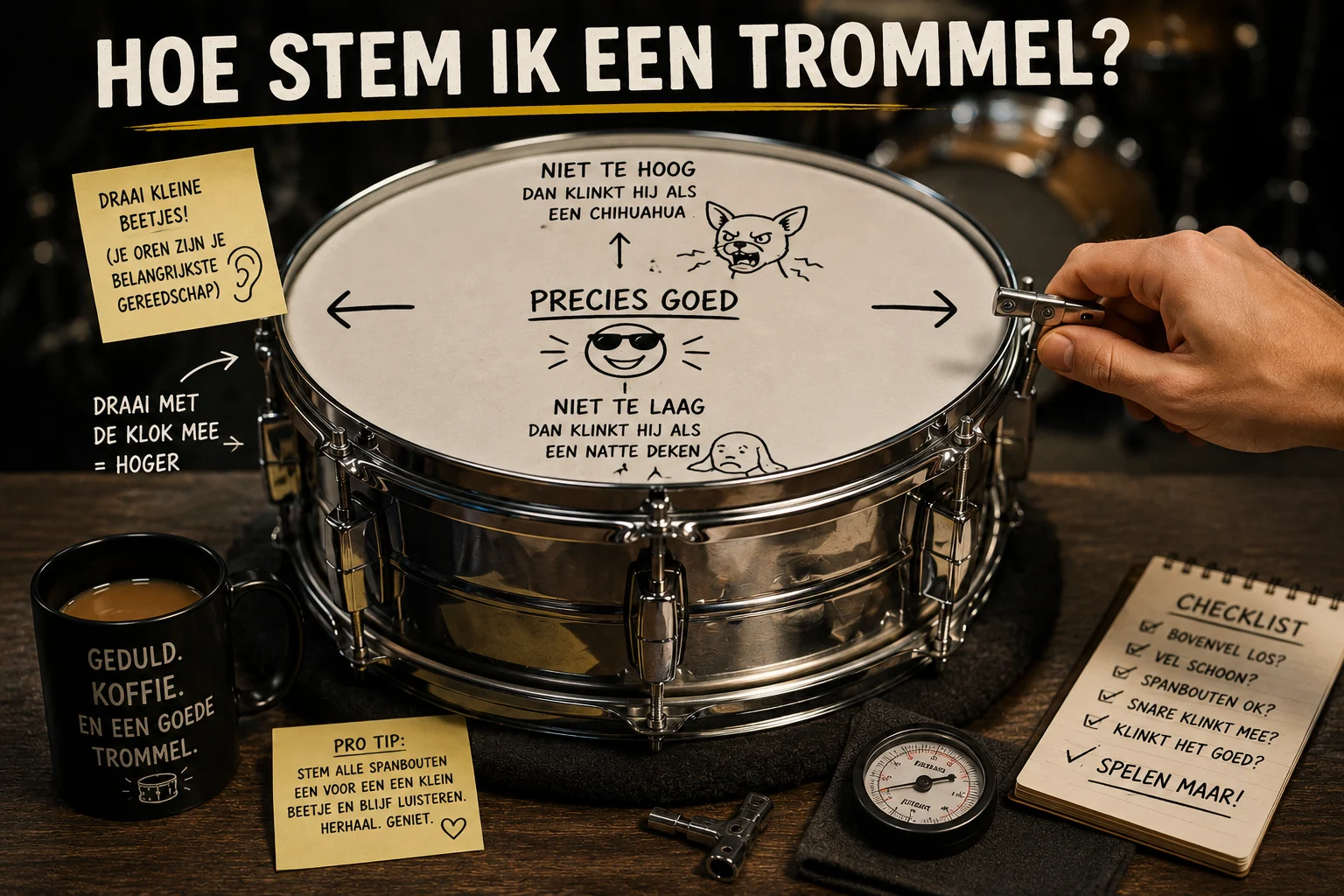 Drummen doe je zo hoe stem je een trommel